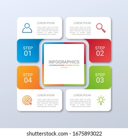 Colorful timeline infographic template with 4 steps on gray background, vector illustration