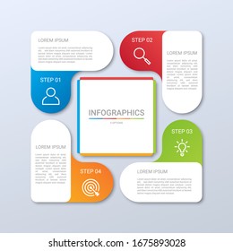Colorful timeline infographic template with 4 steps on gray background, vector illustration