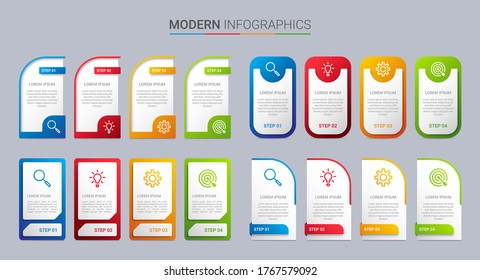 Colorful timeline infographic template with 4 steps on gray background, vector illustration