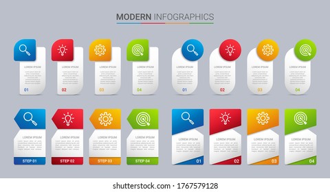 Colorful timeline infographic template with 4 steps on gray background, vector illustration