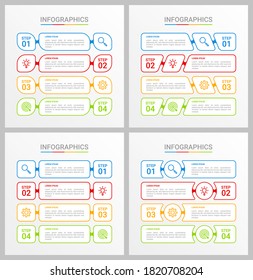 Colorful timeline infographic template with 4 steps on gray background, vector illustration