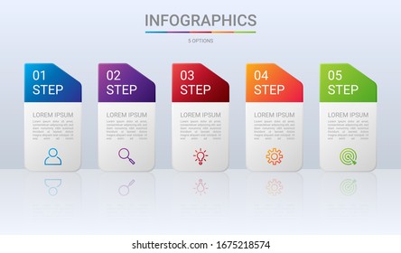 Colorful timeline infographic template with 5 steps on gray background, vector illustration