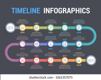 Colorful timeline infographics template with 15 steps, workflow, process, history diagram, vector eps10 illustration