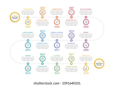 Colorful timeline infographics template with 15 steps, workflow, process, history diagram, vector eps10 illustration