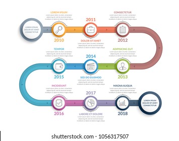 Colorful timeline infographics template with 9 steps, workflow, process, history diagram, vector eps10 illustration