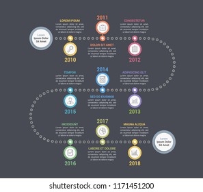 Colorful timeline infographics template with 9 steps, workflow, process, history diagram, vector eps10 illustration
