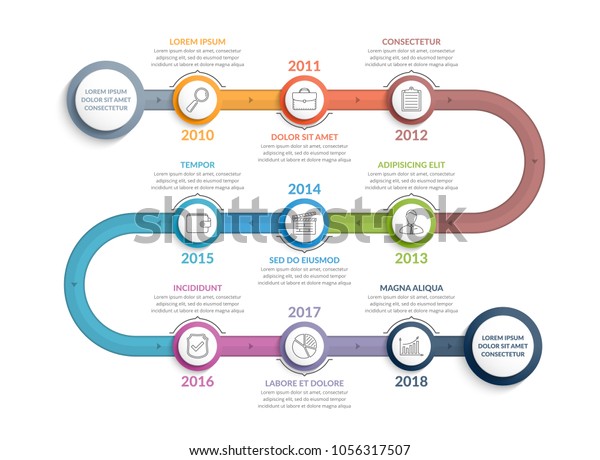 Colorful Timeline Infographics Template With 9 Steps Brochure Template