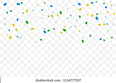 Colorful Tiny Confetti Falling On Transparent Background. Celebration Event & Birthday. Brazil Concept. Multicolored. Vector