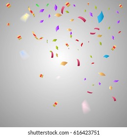Colorful tiny confetti Falling on Glowing Background. Christmas, Birthday, Anniversary Party Concept. Vector Illustration EPS10.