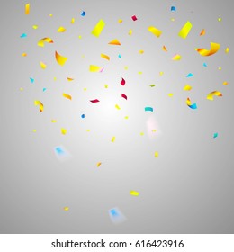 Colorful tiny confetti Falling on Glowing Background. Christmas, Birthday, Anniversary Party Concept. Vector Illustration EPS10.