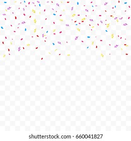 Colorful Tiny Confetti Falling On Transparent Background. Vector Illustration. Multicolored