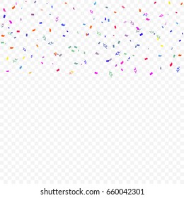 Colorful Tiny Confetti Falling On Transparent Background. Vector Illustration. Multicolored