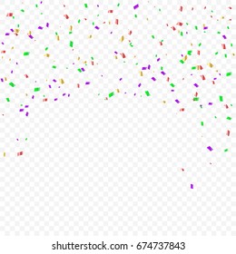 Colorful Tiny Confetti Falling On Transparent Background. Vector Illustration