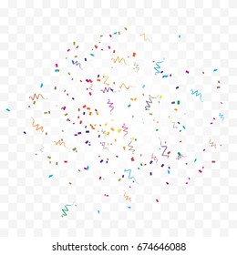 Colorful Tiny Confetti And Ribbon Falling On Transparent Background. Vector Illustration