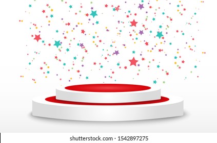 A lot of colorful tiny confetti and ribbons on a transparent background. Festive event and party. Multicolor background. Colorful confetti fall on the podium.