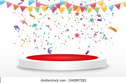 

A lot of colorful tiny confetti and ribbons on a transparent background. Festive event and party. Multicolor background. Colorful confetti fall on the podium.