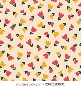 Colorful tiny flowers hand drawn vector illustration. Adorable floral seamless pattern for kids fabric or wallpaper.