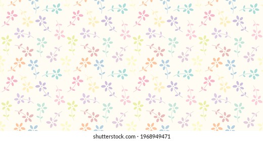 Colorful tiny flowers seamless repeat pattern vector background, repeating wallpaper.