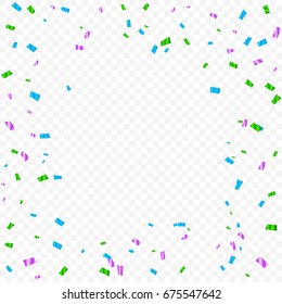 Colorful Tiny Glittering Confetti Falling On Transparent Background. Vector Illustration