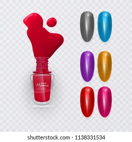 Colorful tips. Set of false nails for manicure. Varnish color palette for nail extension and realistic red polish, vector illustration