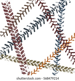 Colorful tire tread protector track on white grunge design, vector
