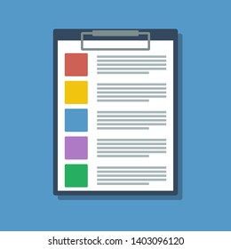 colorful to-do list in clipboard, vector flat illustration