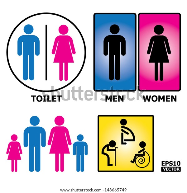 Colorful Toilet Sign Toilet Men Women Stock Vector (Royalty Free) 148665749