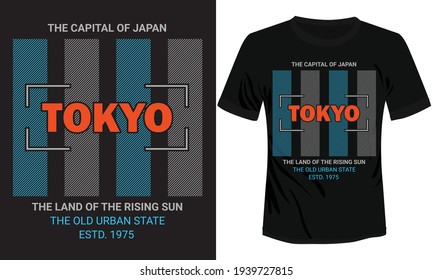 Colorful Tokyo city vector t-shirt illustration in black background