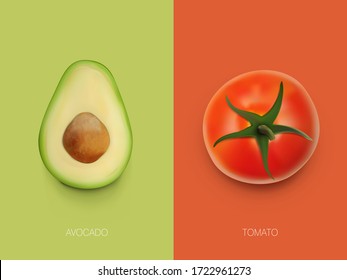 Colorful Tomato And Avocado Food Template. EPS10 Vector