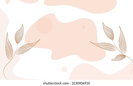 Colorful toned backdrop. Flowers. Nature with patterns. Leaves and geometric shapes on the banner in earthy pastel colors. Stick leaves for beauty salon, spa, organic cosmetics