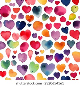 Colorful Tons of Hearts: Abstract Watercolor Seamless Pattern.  All shapes and sizes!
