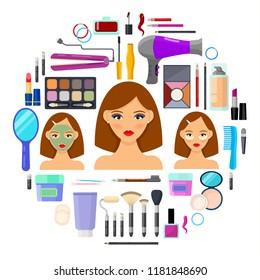 Colorful tools for makeup and beauty on white background.Vector illustration.