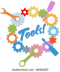 Colorful IT Tools in a technology engineering ring of gears design