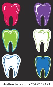 Colorful Tooth Icons on Dark Background