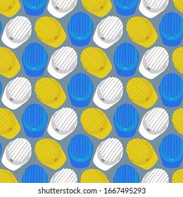 Colorful, top angle, worker's hat/ helmet repeat pattern. Hand drawn, flat design.