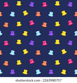 Colorful top hats seamless pattern. Queima das Fitas (Portuguese for Ribbon Burning) traditional student festival. Cartoon vector illustration.