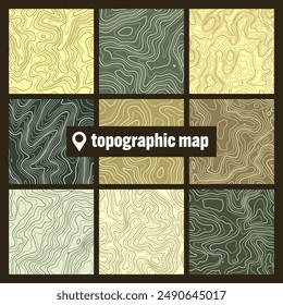 Mapa topográfico colorido con líneas de contorno. Cuadrícula geográfica del terreno, elevación de la altura del relieve. Patrón de trazado de tierra. Viajes y navegación, elemento de diseño cartográfico. Ilustración vectorial