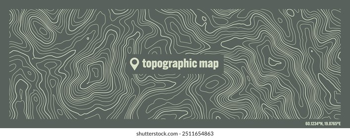 Mapa topográfico colorido con líneas de contorno. Rejilla geográfica del terreno, elevación de la altura del relieve. Patrón de trayectoria de tierra. Viajes y navegación, elemento de diseño cartográfico. Ilustración vectorial