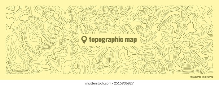 Colorful topographic map with contour lines. Geographic terrain grid, relief height elevation. Ground path pattern. Travel and navigation, cartography design element. Vector illustration