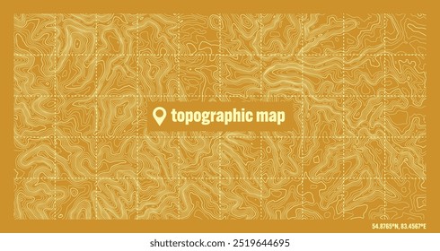 Colorful topographic map with contour lines. Geographic terrain grid, relief height elevation. Ground path pattern. Travel and navigation, cartography design element. Vector illustration