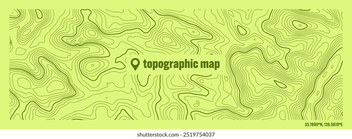 Colorful topographic map with contour lines. Geographic terrain grid, relief height elevation. Ground path pattern. Travel and navigation, cartography design element. Vector illustration