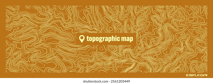 Colorful topographic map with contour lines. Geographic terrain grid, relief height elevation. Ground path pattern. Travel and navigation, cartography design element. Vector illustration