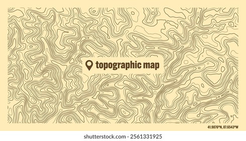 Colorful topographic map with contour lines. Geographic terrain grid, relief height elevation. Ground path pattern. Travel and navigation, cartography design element. Vector illustration