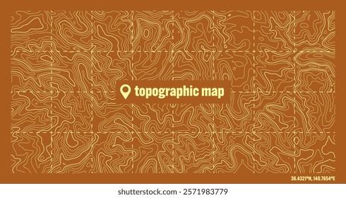 Colorful topographic map with contour lines. Geographic terrain grid, relief height elevation. Ground path pattern. Travel and navigation, cartography design element. Vector illustration