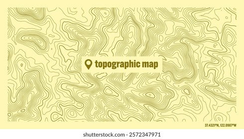 Colorful topographic map with contour lines. Geographic terrain grid, relief height elevation. Ground path pattern. Travel and navigation, cartography design element. Vector illustration