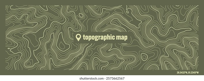 Colorful topographic map with contour lines. Geographic terrain grid, relief height elevation. Ground path pattern. Travel and navigation, cartography design element. Vector illustration