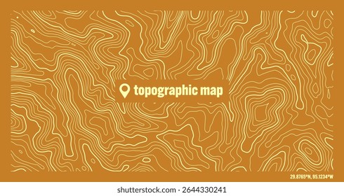 Mapa topográfico colorido com linhas de contorno. Grade do terreno geográfico, elevação da altura do relevo. Padrão de caminho de terra. Viagens e navegação, elemento de design cartográfico. Ilustração vetorial