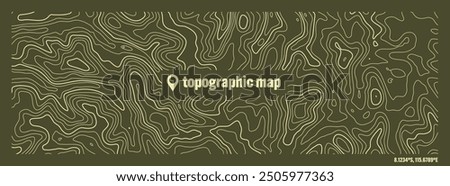 Colorful topographic map with contour lines. Geographic terrain grid, relief height elevation. Ground path pattern. Travel and navigation, cartography design element. Vector illustration