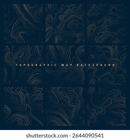 Mapas topográficos coloridos com linhas de contorno. Grade do terreno geográfico, elevação da altura do relevo. Padrão de caminho de terra. Viagens e navegação, elemento de design cartográfico. Ilustração vetorial