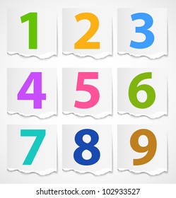 Colorful torn paper banners with numbers. Vector illustration